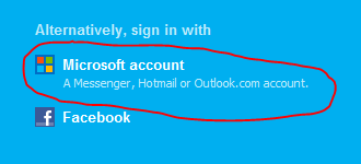 Button to sign in to Skype with a Microsoft account